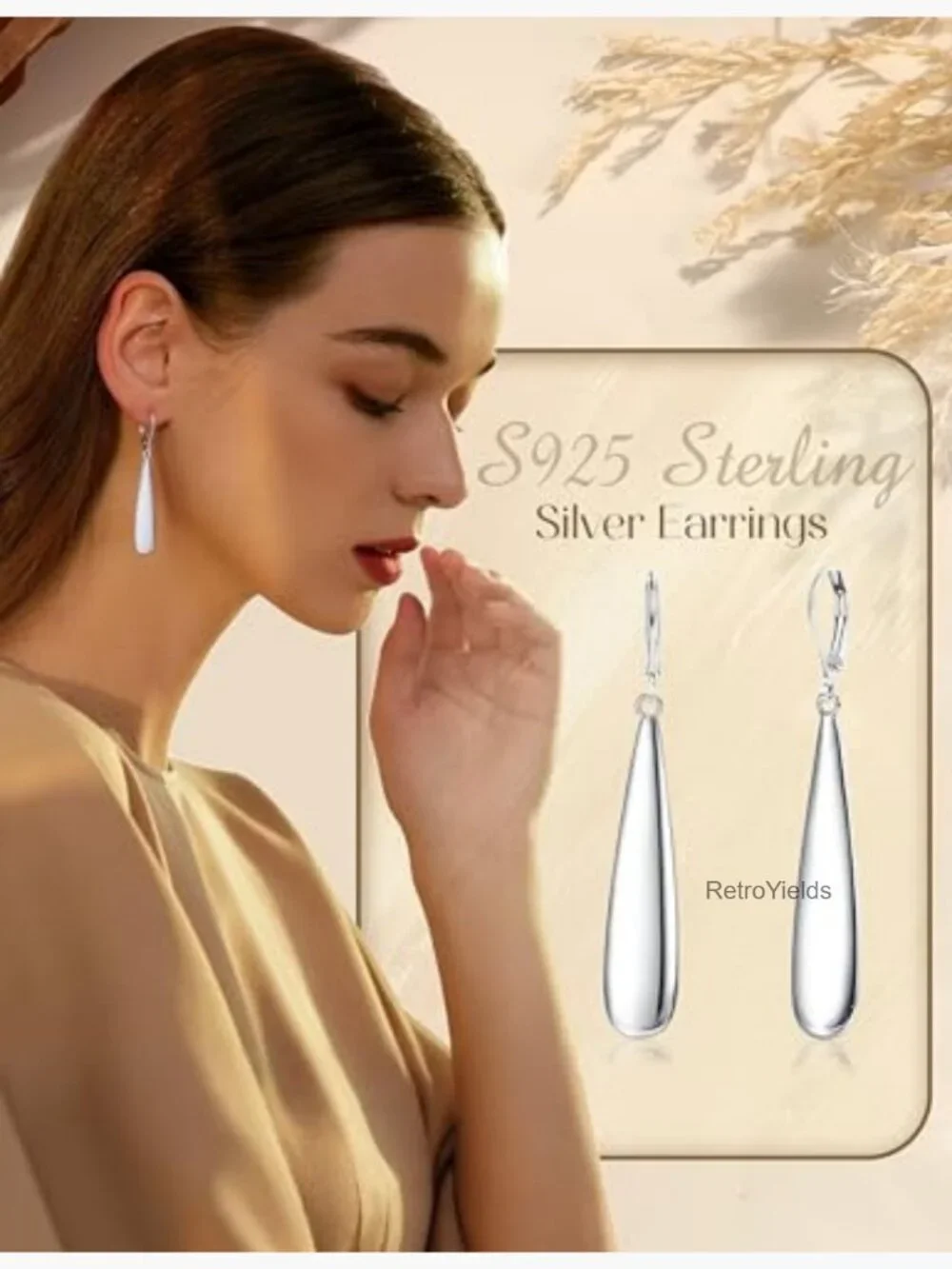 925 Sterling Silver Leverback Dangle Earrings Hypoallergenic Teardrop